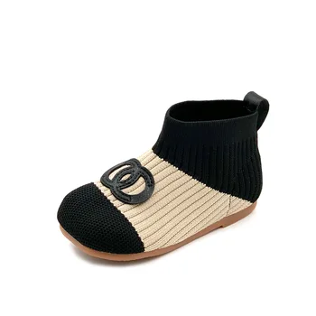 

Baby Girls Knitted Boots Autumn Baby Shoes Little Girls First Walkers Patchwork Color Boots Toddler Girls Slip-on Knitted Boots