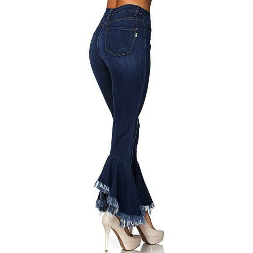Jaycosin джинсы с высокой талией для женщин frare брюки деним Bodycon кисточкой осенние джинсы ретро женские брюки джинсы femme 87