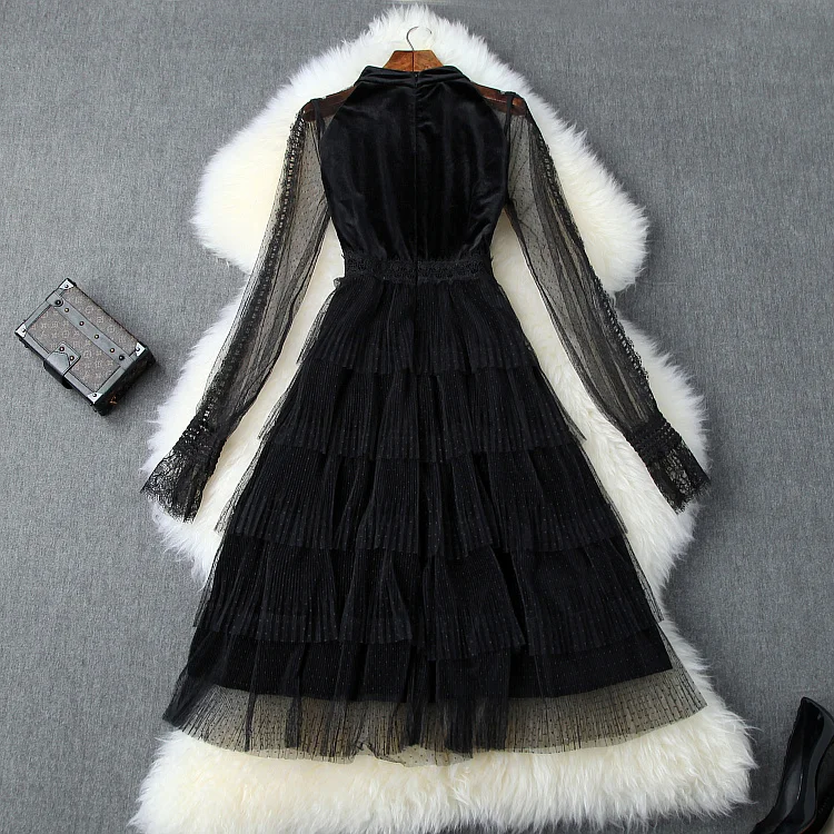 Уличные женские платья xl для подиума, новинка, весеннее женское кружевное Элегантное нарядное платье знаменитостей, Осеннее вельветовое платье для вечеринки, черное