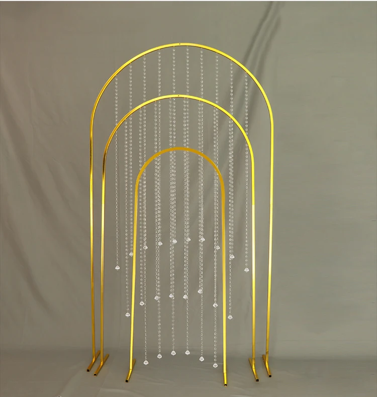 Gold plating n-shaped wedding props wrought iron mountain waterway leading wedding T station round bead curtain arch decoration