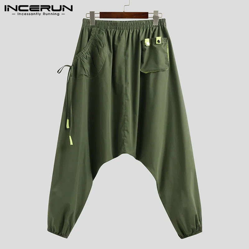 Fashion Men Harem Pants Joggers Streetwear Elastic Waist Loose Drop Crotch Trousers Men Pockets Solid Pants INCERUN S-5XL men pants