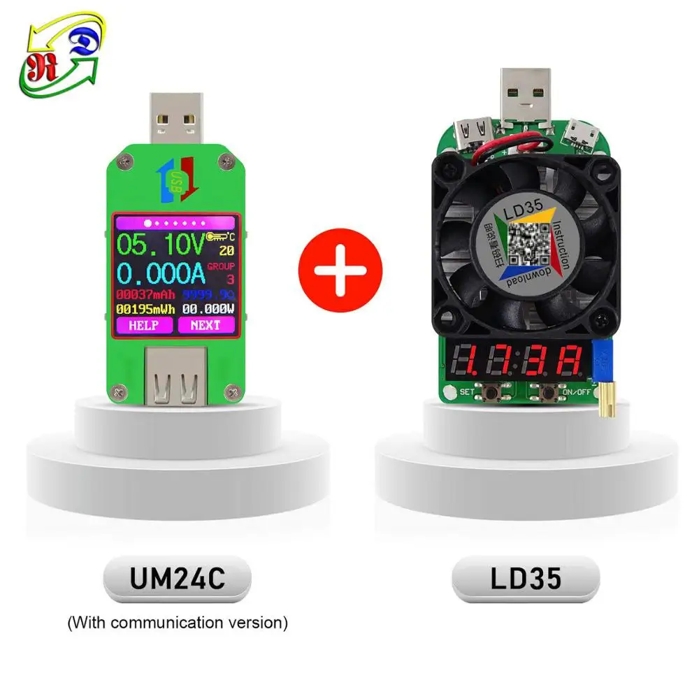 UM24 UM24C приложение USB 2,0 ЖК-дисплей Вольтметр Амперметр батарея заряд напряжение измеритель тока мультиметр кабель измерительный тестер - Цвет: UM24C and LD35