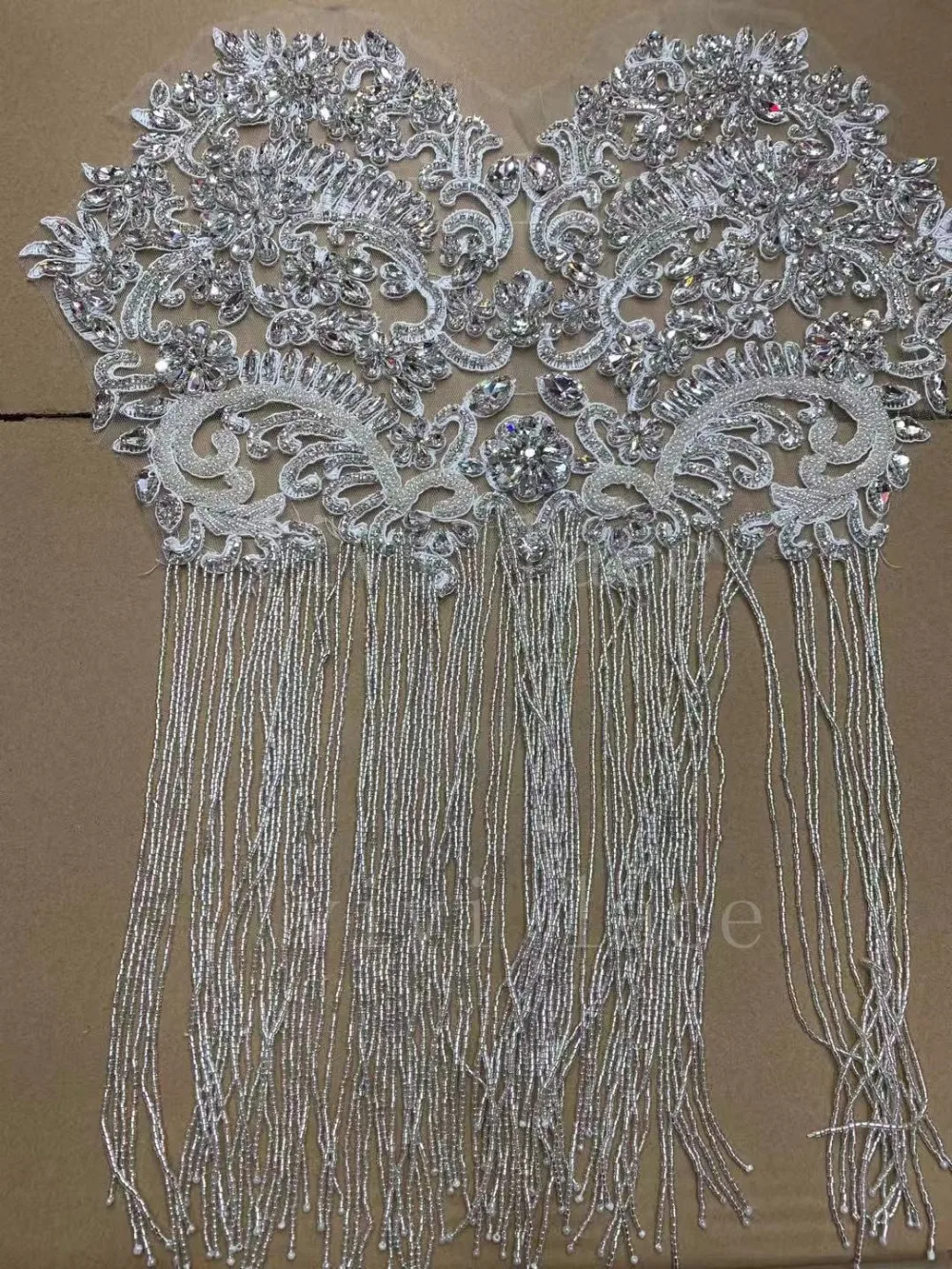 Hm01# серебряный ручной работы с бахромой и с бусинами 40*40 см ширина для украшения платья/модельер