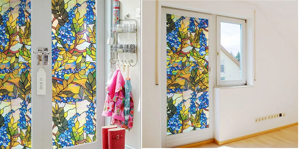 90*100 Cm Stained Decorative Window Film Opaque Privacy Protective Glass Stickers Static Cling Non adhesive Window Covers