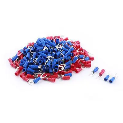 

22-16AWG 19A 4mm Blue Red Insulated Fork Terminal Cable Connector 300 Pcs