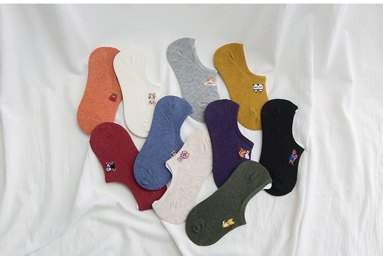 Spring And Summer New Style WOMEN'S Invisible Socks Cotton Cartoon Embroidered Low-Cut Casual No-show Socks Women's Candy-Colore