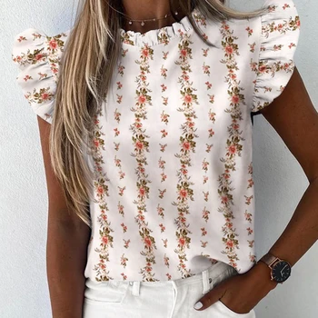 

Summer Ruffled Short Sleeves T-Shirt Women Round Neck Pineapple Print T Shirt Female Slim Print Tops Streetwear New