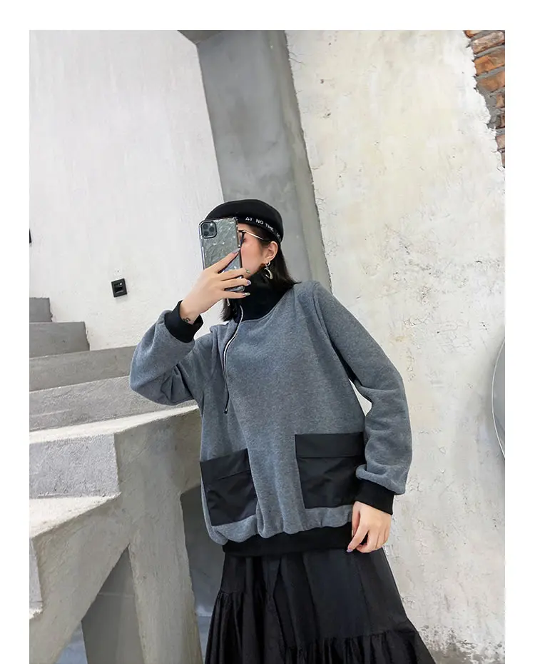 XITAO Harajuku/Модная Толстовка размера плюс на молнии, водолазка, Топ для женщин, трендовая Женская одежда с карманами, уличная одежда, новинка, GCC3251