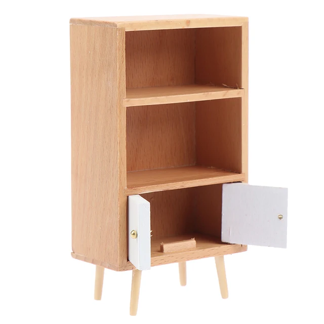 1Pcs 1/12 Dollhouse Miniature Furniture Multifunction Wood Cabinet Bookcase Bookshelf for Pretend Play Toy 2