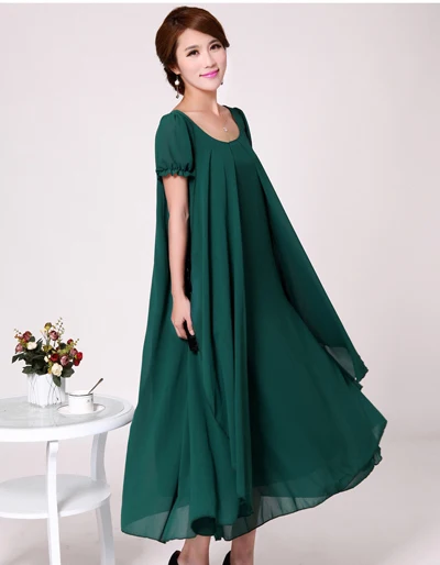 green Clobee женское летнее шифоновое платье свободного размера плюс Vestidos с воланами макси длинные платья Бохо одежда халат сорочка - Цвет: green