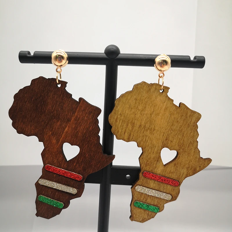 Free Shipping!Wholesale Price Handmade Africa Map Wooden Earrings can mixed 2 colors | Украшения и аксессуары