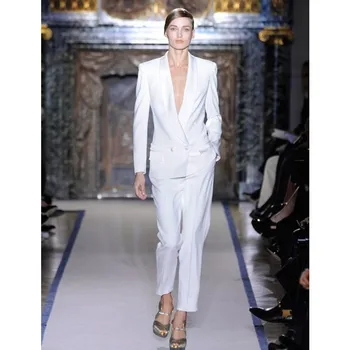 

Charming White Women Tuxedos Shawl Lapel Suits For Women One Button Business Women Suits two piece Suit