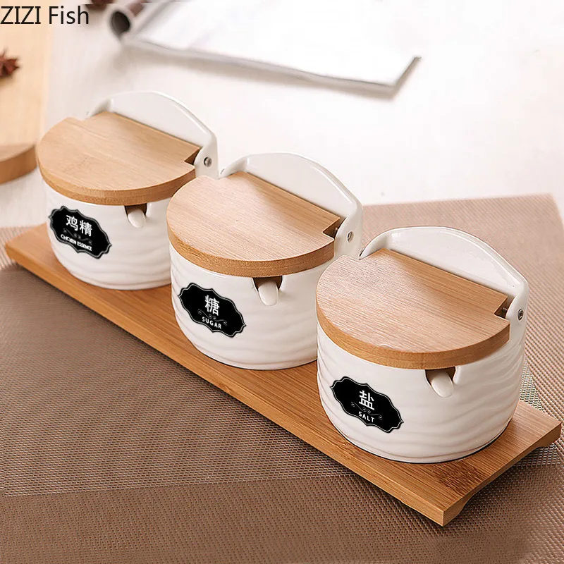 

Ceramics Spice Jar with Lid Have A Spoon Salt Sugar Storage Tank Japanese-style Household Seasoning Tool