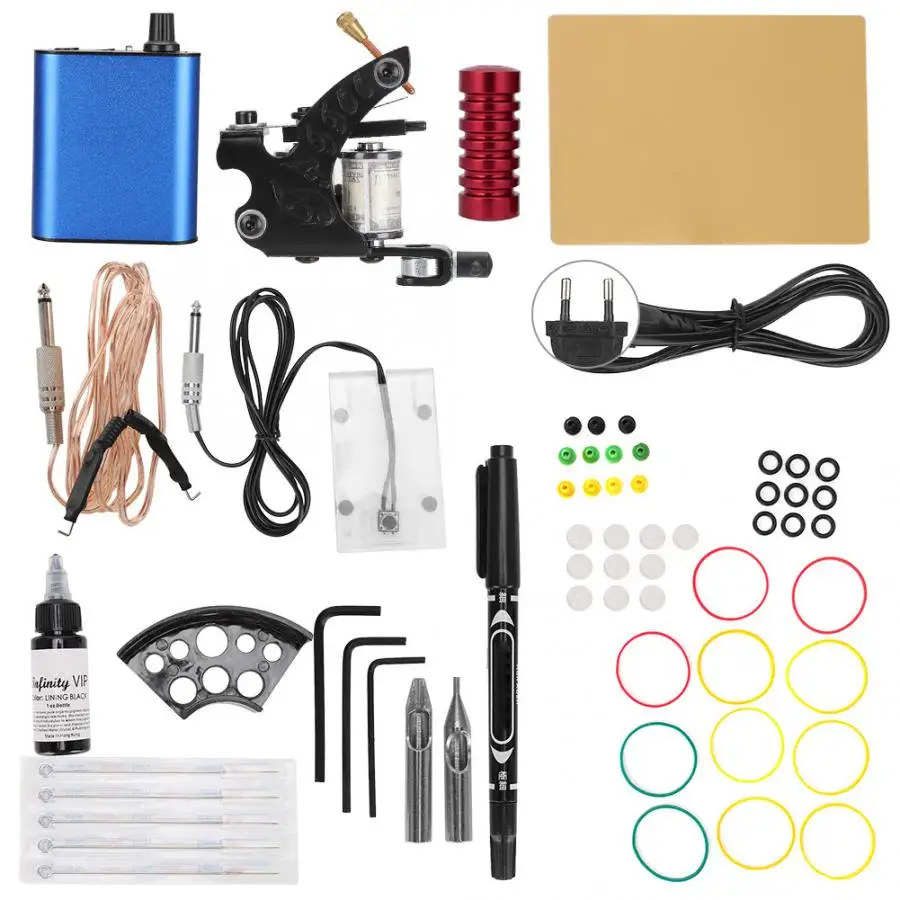 Набор для татуировки с блестками, набор для татуировки, иглы для машины, ручка, педаль, пигмент, крючок, линия питания, инструмент, 90-265 в, комплект питания - Цвет: EU