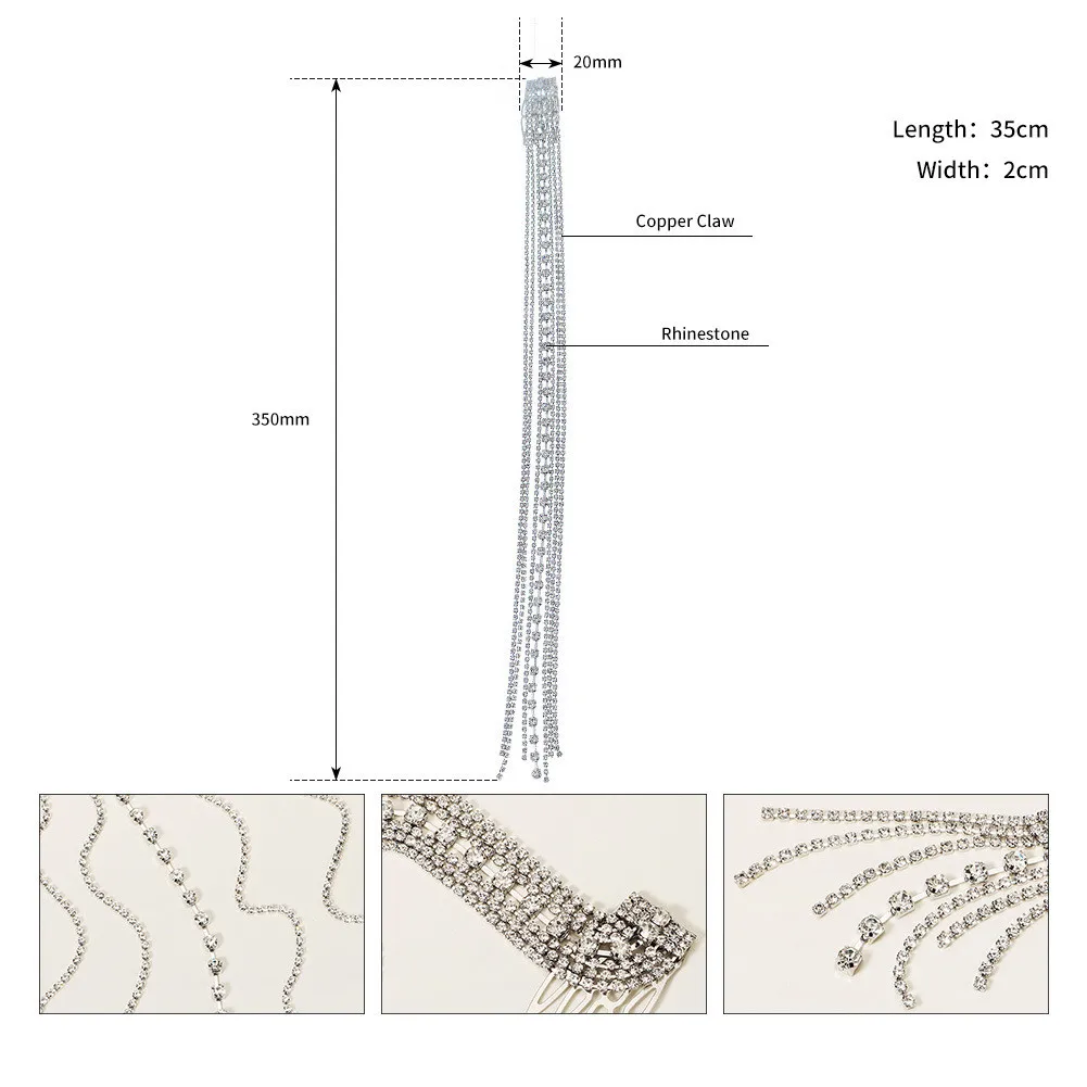 стразы на волосы Full Rhinestone Hair Clips For Women Girls jewelry Long Hair Clip Tassel заколка для волос accessoire cheveux