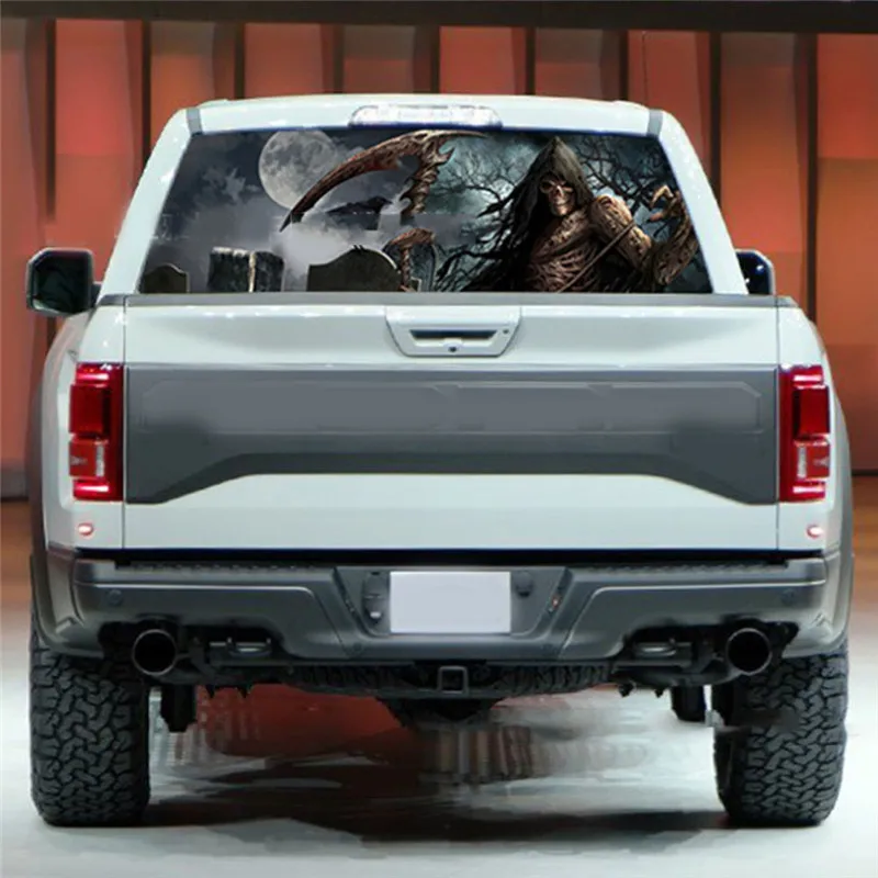 3D Pickup Horror Totem Grim Reaper Death Forest Rear Window Graphic Sticker Car Truck Van Decal for SUV Car Sticker