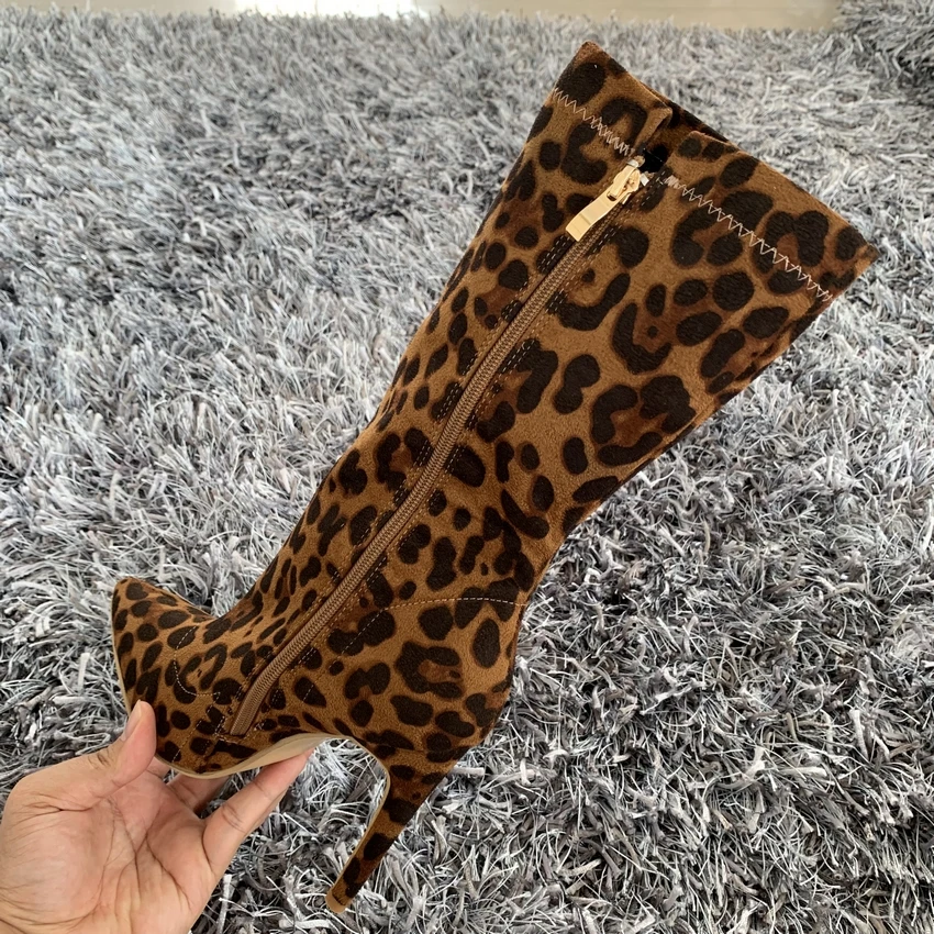 Сексуальный носок сапоги леопардовые стрейч сапоги на высоком каблуке для женщин модная обувь г. Зима осень ботильоны женские ботиночки