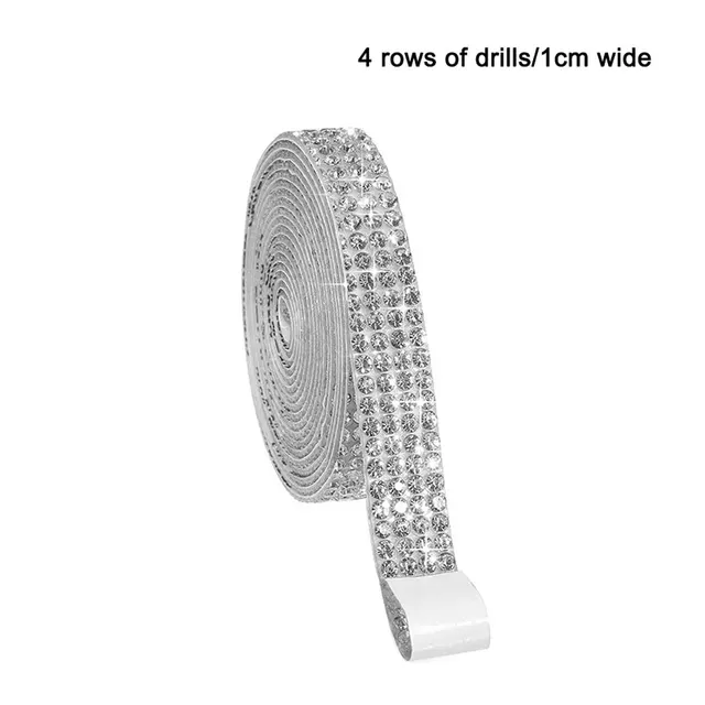 Self-Adhesive Crystal Rhinestone Diamond Ribbon DIY Decoration Sticker with Rhinestones for Arts Crafts DIY Car Phone Decoration Silver white-1cm