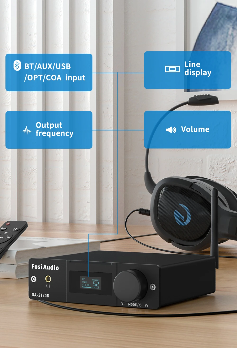 3 channel amplifier DA-2120D Bluetooth Audio Amplifiers 2.1 Channel Stereo USB DAC Power Amp Coaxial Optical AUX Remote Control For Home Speaker motor vehicle amplifiers