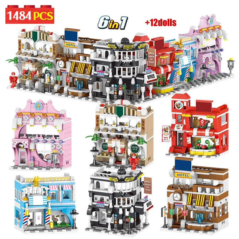 

City House Time Restaurant Bricks Earl Clock Tower Legoing Street View Makeup Friends Building Blocks Toys for Girls Boys