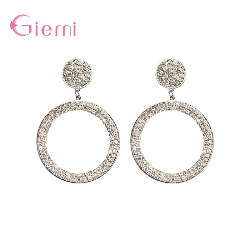 

Real 925 Silver Round Shape Full Of Crystal Lucky Drop Earrings Fashion Dangle Ear For Women Fine Jewelry Accessories
