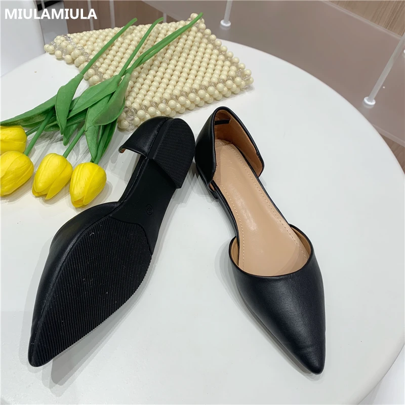 

MIULAMIULA Brand Designer 2019 Autumn New Fashion Black Leather Flats Pointed Shoes Lady Comfortable Slip On Loafers Size 35-40