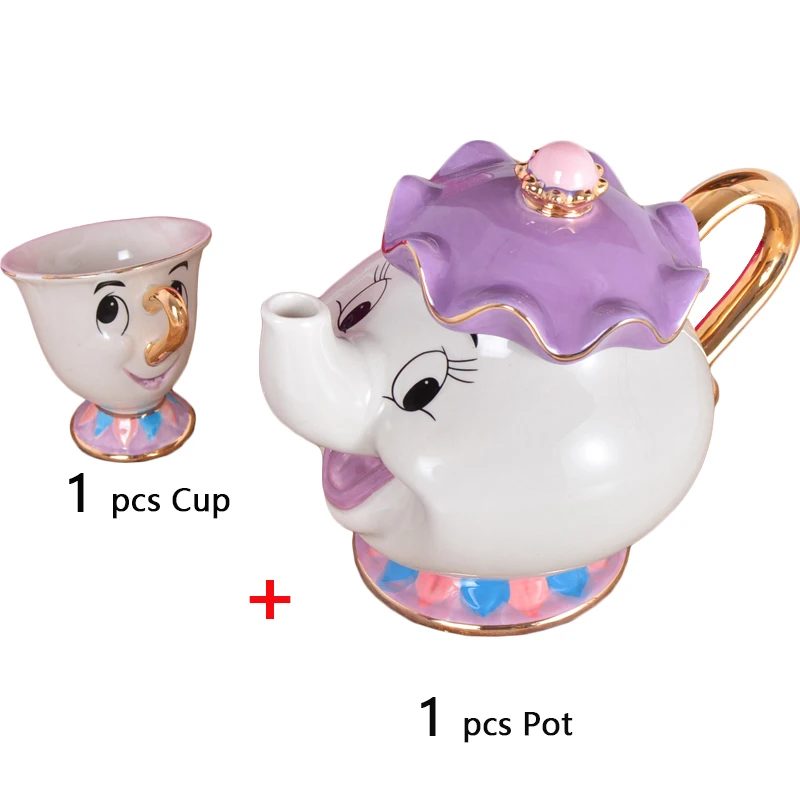 Лидер продаж, чайный набор "Красавица и Чудовище", Mrs Potts, чайный горшок, чашка с чипом, сахарница, Набор чашек, часы когсворт, прекрасный подарок на день рождения, Рождество - Цвет: 1 cup 1 pot