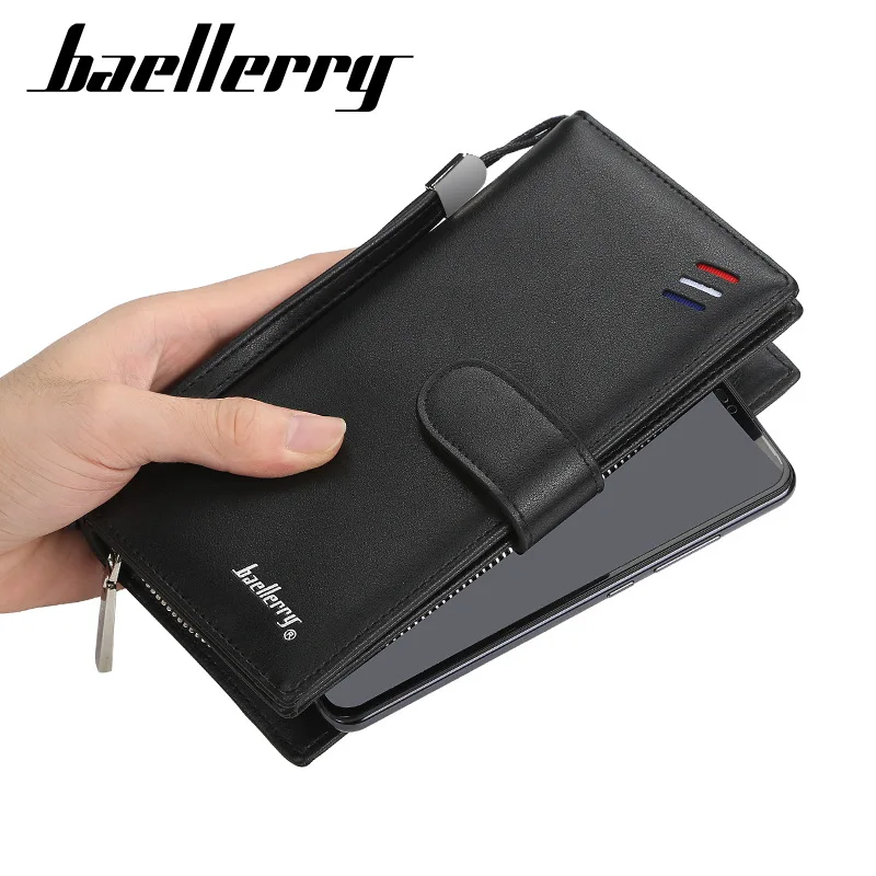 Baellerry, мужской кошелек, брендовый, модный, длинный, кошелек с ремешком, кожаный, высокое качество, на молнии и застежке, клатч, сумка для денег