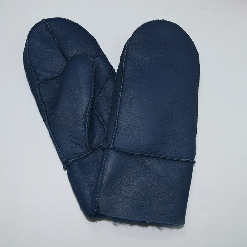 blue Модные зимние перчатки тяжелого типа, Женские варежки, натуральная кожа, шерсть, меховые перчатки, прекрасные женские перчатки из овечьей кожи, меховые перчатки, 8 цветов - Цвет: blue