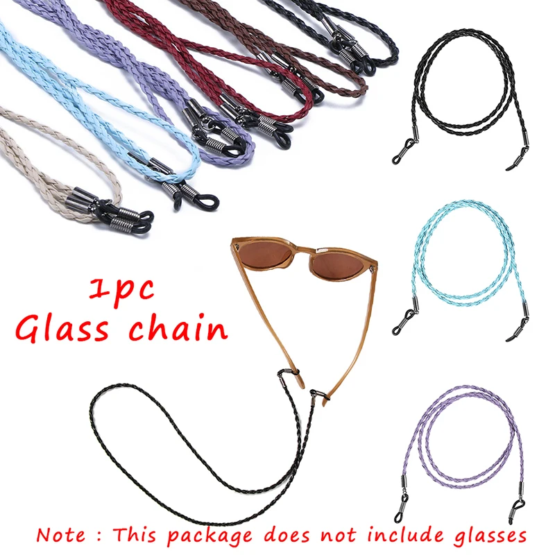 

Adjustable Eyeglass Neck Strap Sunglasses Rope 1PC Solid Color Leather Woven Glasses Neck Strap Rope Band Eyeglass Cord