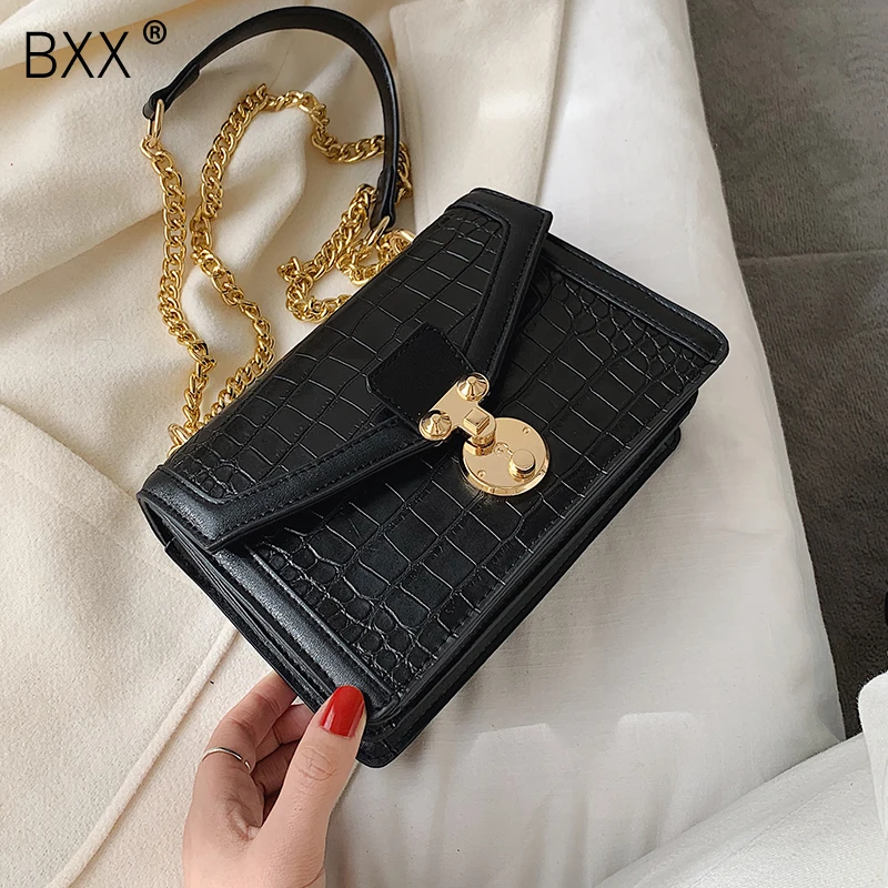 

[BXX] Stone Pattern PU Leather Crossbody Bags For Women 2020 Spring Chain Fashion Shoulder Messenger Bag Female Handbags HK360