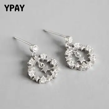 

YPAY Genuine 925 Sterling Silver Earrings Bright Starlight Stackable Star Circle Dangle Earring for Women Fine Jewelry YME440