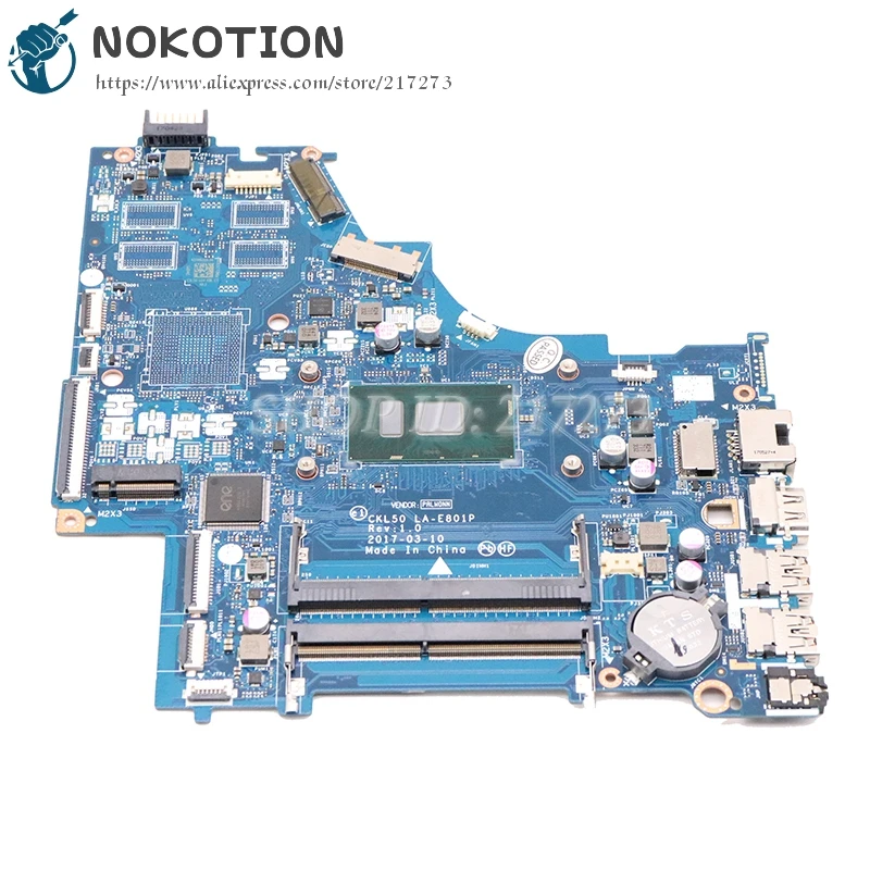 discounted  NOKOTION For HP Pavilion 15-BS Laptop motherboard I3-7100U CPU 924749-601 924749-001 KL50 LA-E801P 