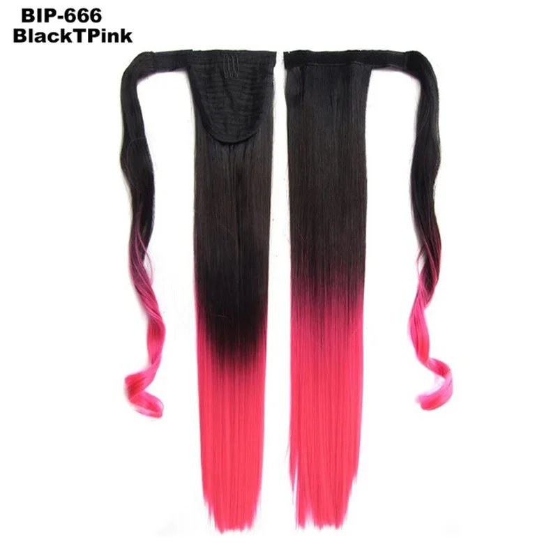 BlackTpink Jeedou прямые синтетические волосы конские хвосты 2" 55 см 90 г красный розовый смешанный цвет Омбре обертывание вокруг конского хвоста наращивание волос - Цвет: BlackTpink