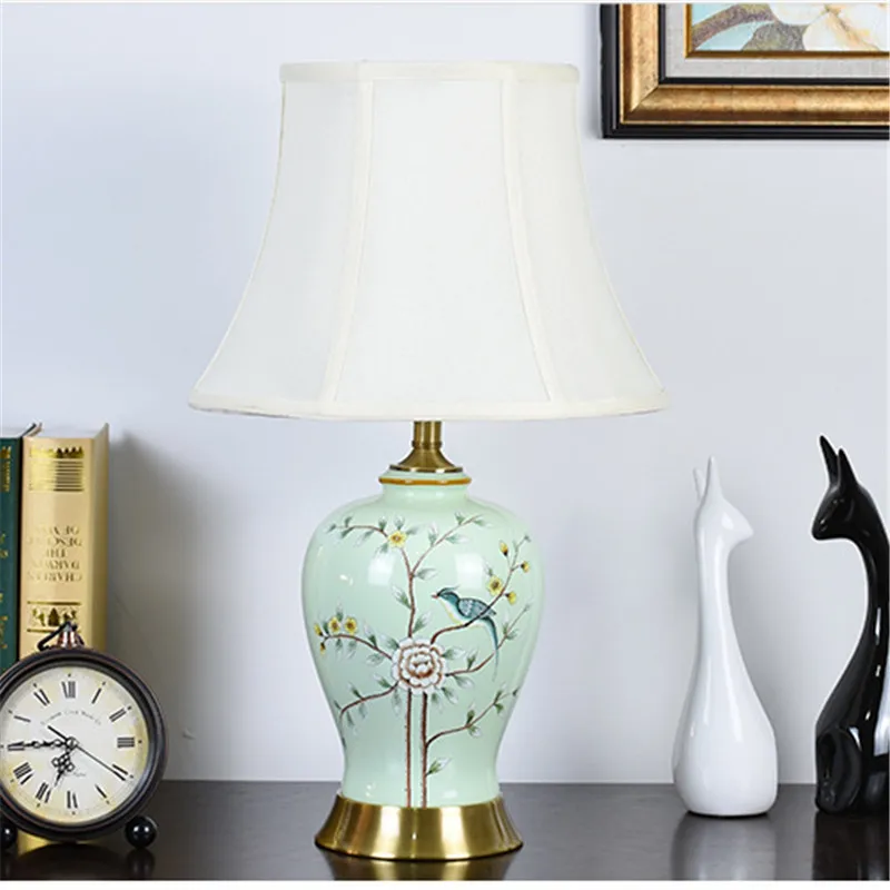 palace lampshade Китайский Стиль Синий Цветы птицы Керамическая Настольная лампа для спальни прикроватная гостиная прихожая Рабочий стол ночник для чтения TD082 - Цвет абажура: palace lampshade
