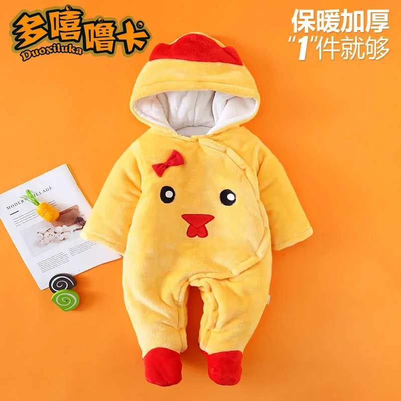 Newborn Winter Baby Jumpsuit Baby Girl small chicken Hooded For Infant Girl Unisex Baby Boy Rompers 3M 12M Kids Clothes