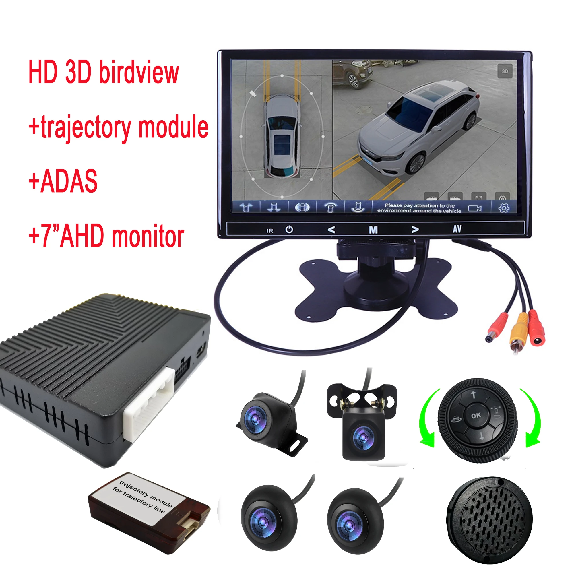 WeiVision AHD 1080P 3D 360 Degree Bird View Panorama System Cameras Car  Parking Surround View DVR Monitor +trajectory line+ADAS