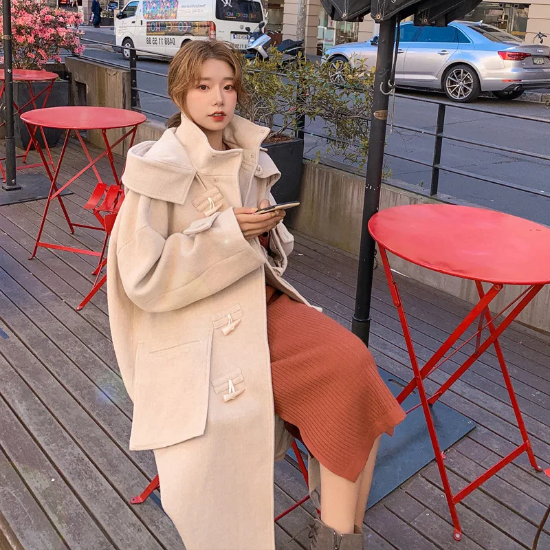 

Toggle Woolen Jacket Women's Mid-length 2020 Fall And Winter Clothes New Style Korean-style INS College Style Duffle Coat