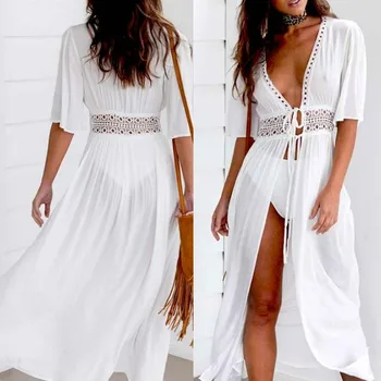 

2019 Sexy women Hollow out maxi dresses summer white dress Evening party long ladies vestidos