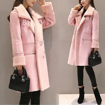 

Women Winter Lapel Collar Long Sleeve Warm Fleece Midi Coat Jacket Loose Outwear