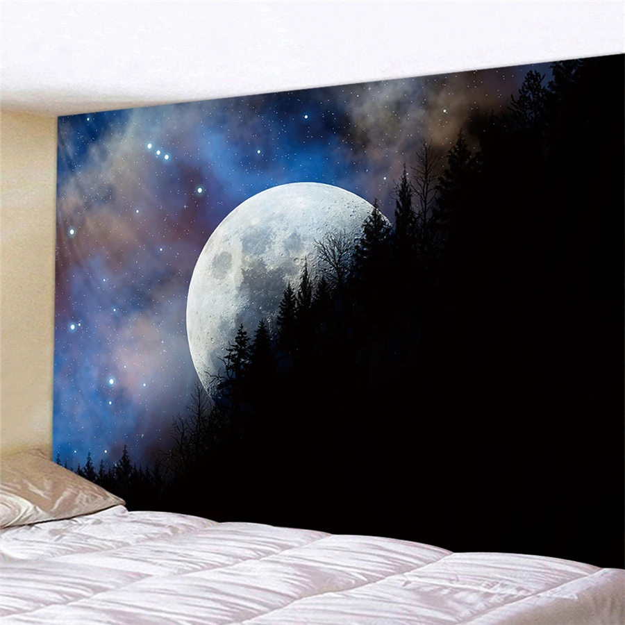 Nature Art Moon Tapestry Mountain Galaxy Starry Sky Hanging Wall Tapestries Psychedelic Carpet Wall Blanket Rug Tapiz Landscape