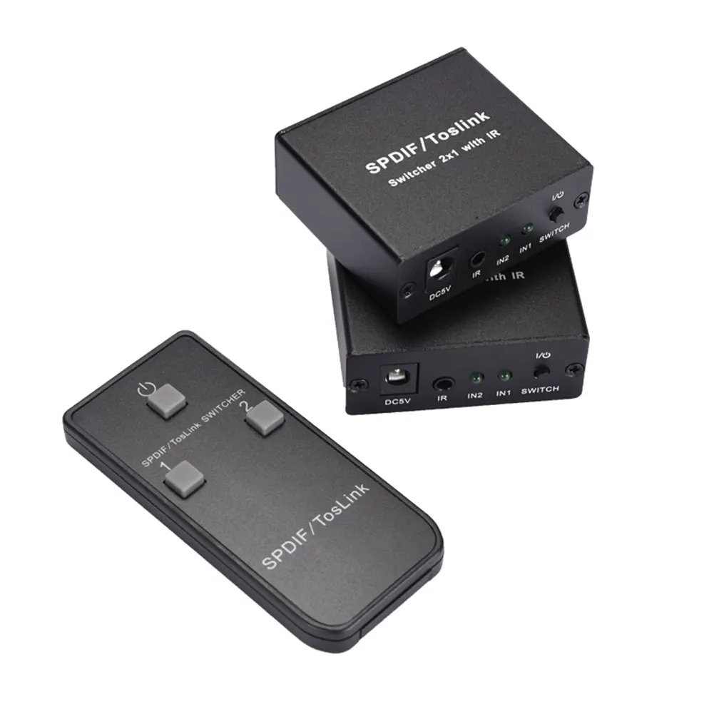 SPDIF/Toslink коммутатор 2x1 с ИК-расширителем цифровой защиты оптический аудио коммутатор Поддержка LPCM2.0/DTS