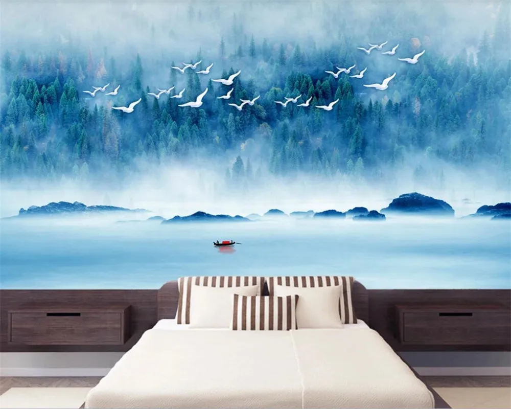 

Custom Wallpaper Mural 3D Nordic Artistic Conception Forest Birds Decorative Painting Bedroom Living Room Sofa Background Wall