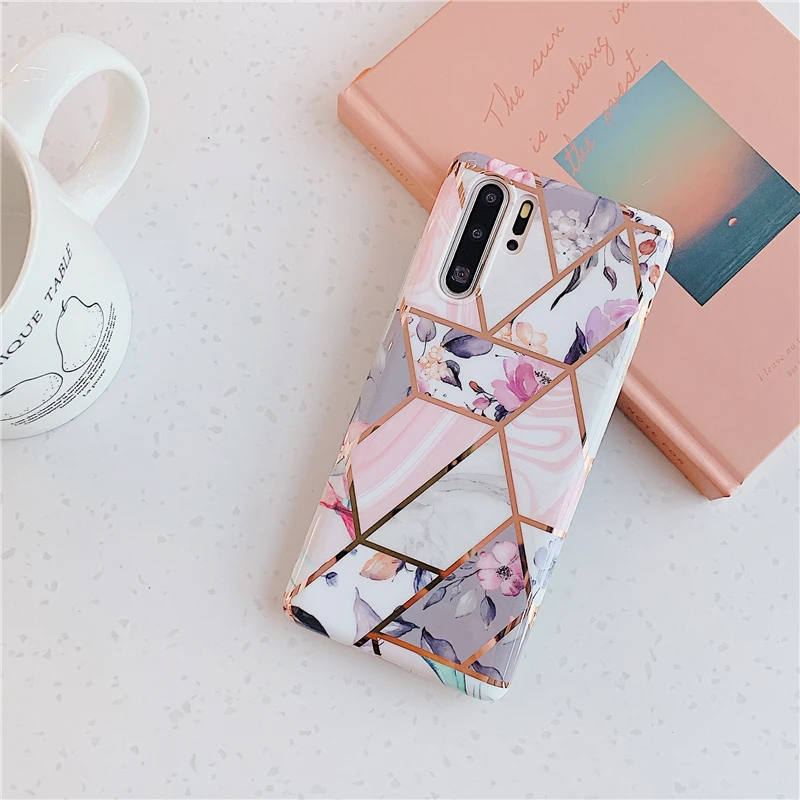 HXM Гальванизированный геометрический мрамор Цветы Чехол для huawei P30 Lite P20 Pro mate 30 20 задняя крышка IMD силиконовый чехол для телефона