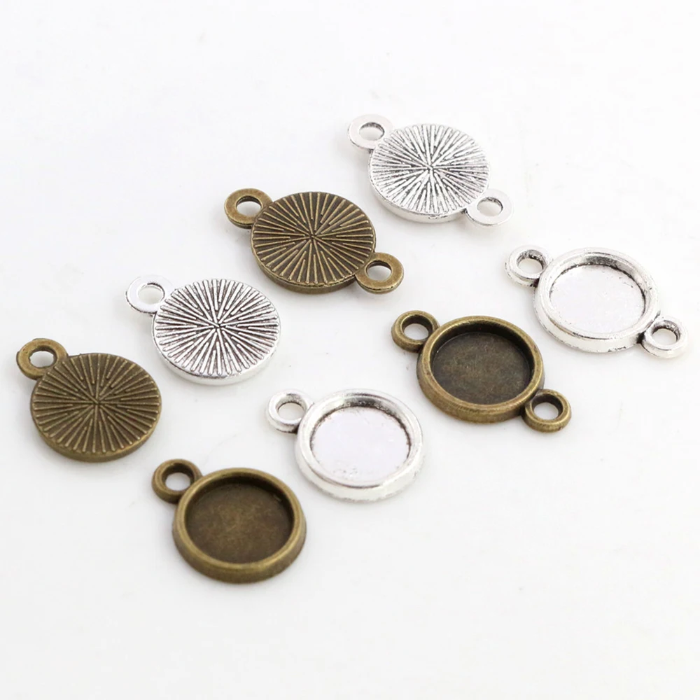 

50pcs 8mm Inner Size Antique Bronze And Silver Plated 4 Simple Style Cabochon Base Cameo Setting Charms Pendant