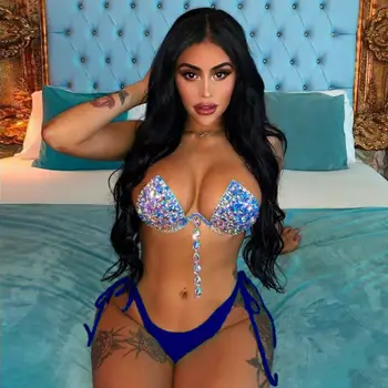 

Womens Summer Rhinestone Crystal Diamond Swimwear Women Push-up Bikini Set Swimsuit Biquini Bathing Suit