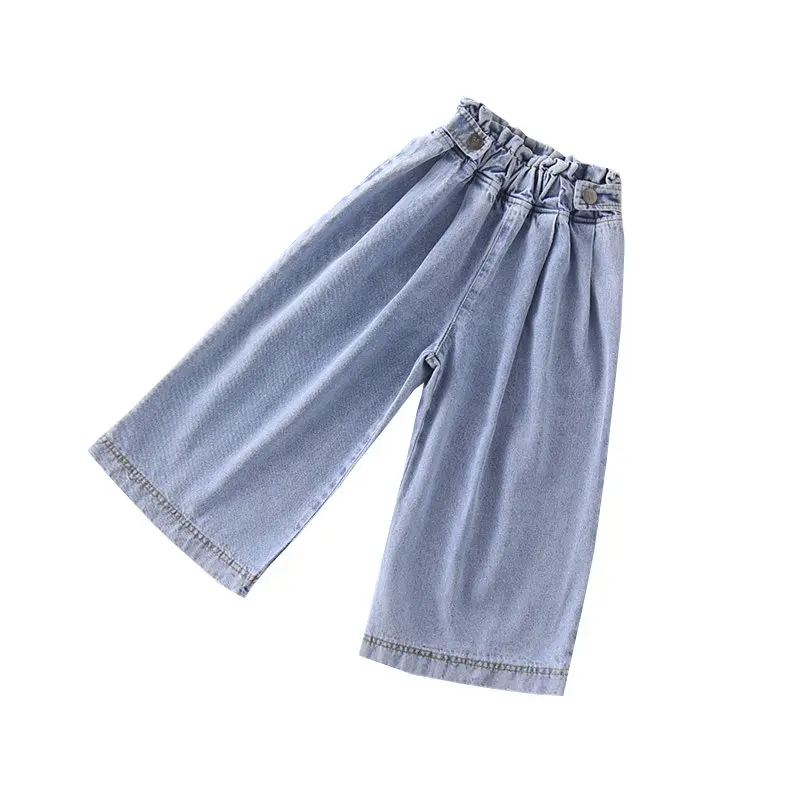 Новые укороченные джинсы с широкими штанинами для девочек детские джинсы детские джинсовые штаны брюки для подростков весенне-осенняя одежда для девочек От 4 до 13 лет