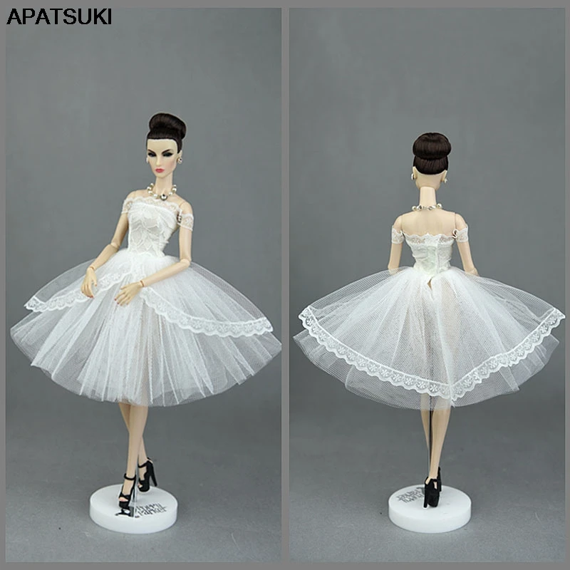 Белое Кружевное короткое платье пачка ручной работы для кукол Барби наряды