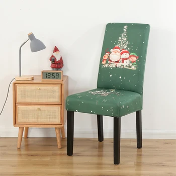

4/6 Pcs Christmas Printed Chair Cover Elastic Universal Size Seat Slipcover For Home Siamese Chair Protective Case Holiday Gift