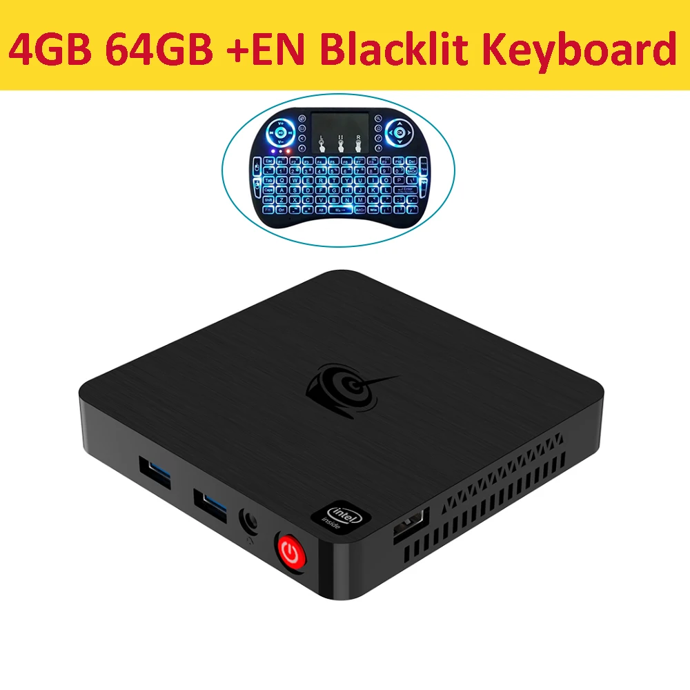 With EN Blacklit Kd Мини-ПК Beelink T4 Int Atom X5-Z8500 HD graphics 600 4GB ram+ 64GB 2,4 GHz+ 5,8 GHz WiFi 1000Mbps USB3.0 BT4.0 поддержка 4K tv Box - Цвет: With EN Blacklit Kd